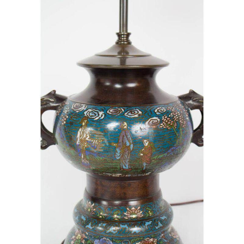 Bronze Lampe de table Champleve de la fin du 19e siècle en vente