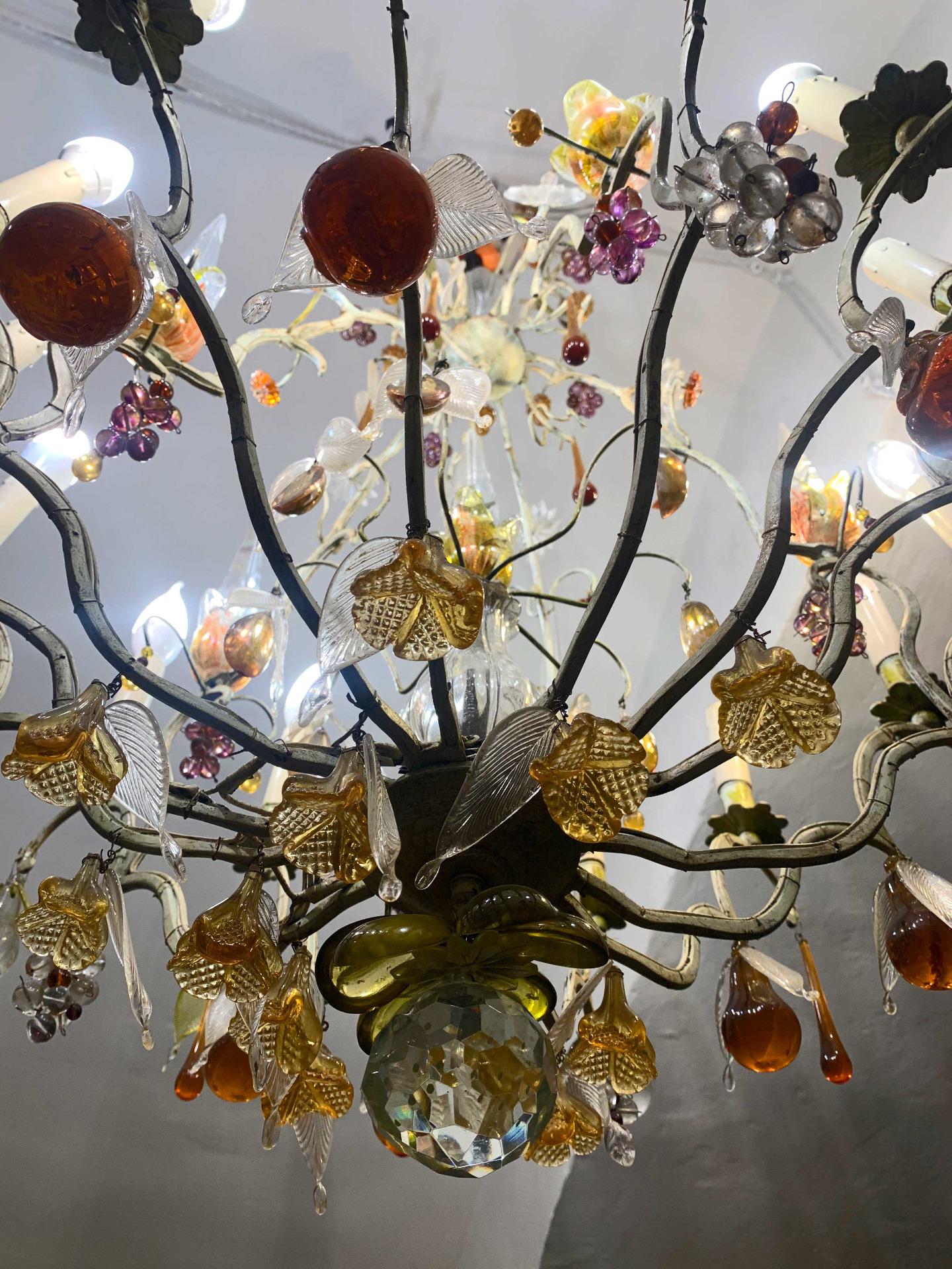 CHANDELIER DE FINALES DEL SIGLO XIX CON FRUTAS DE VIDRIO en venta 4