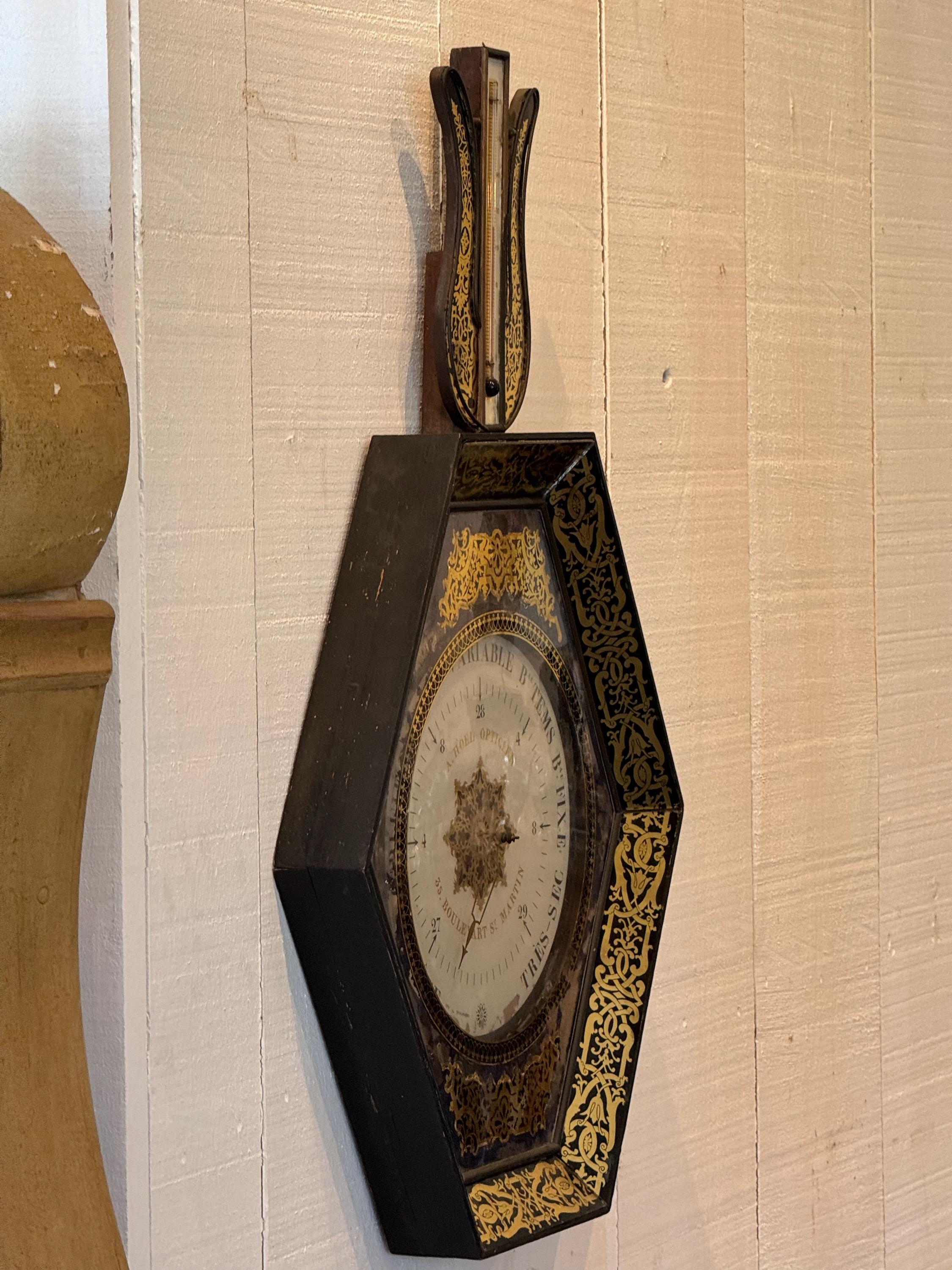 Late 19th Century Charles X Eglomise Barometer In Good Condition For Sale In Charlottesville, VA