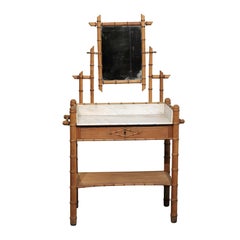 Antique Late 19th Century Charming Continental Bamboo Washstand with Mirror