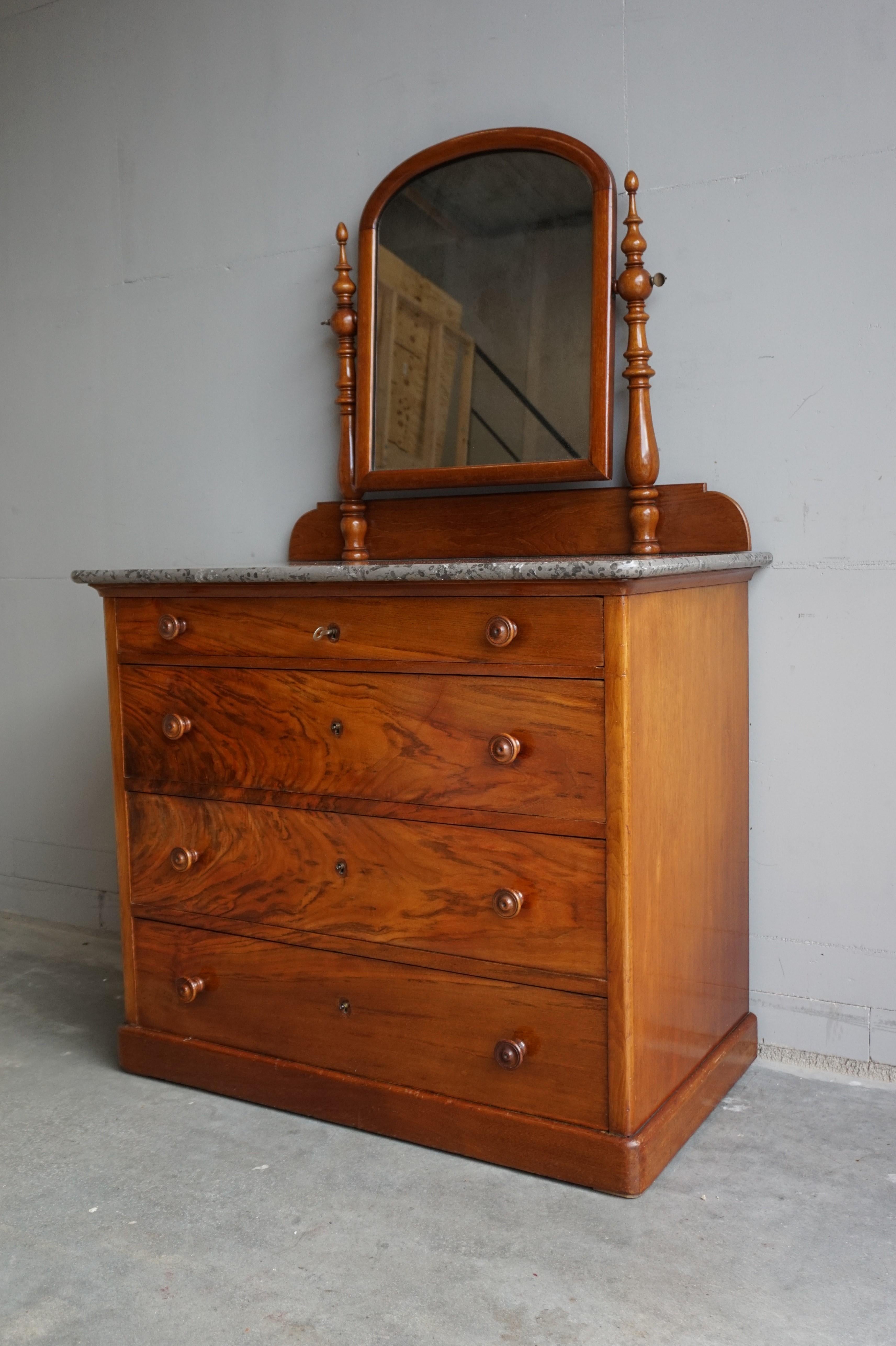 Late 19th Century Chest of Drawers Vanity with Marble Top and Hinging Mirror For Sale 9