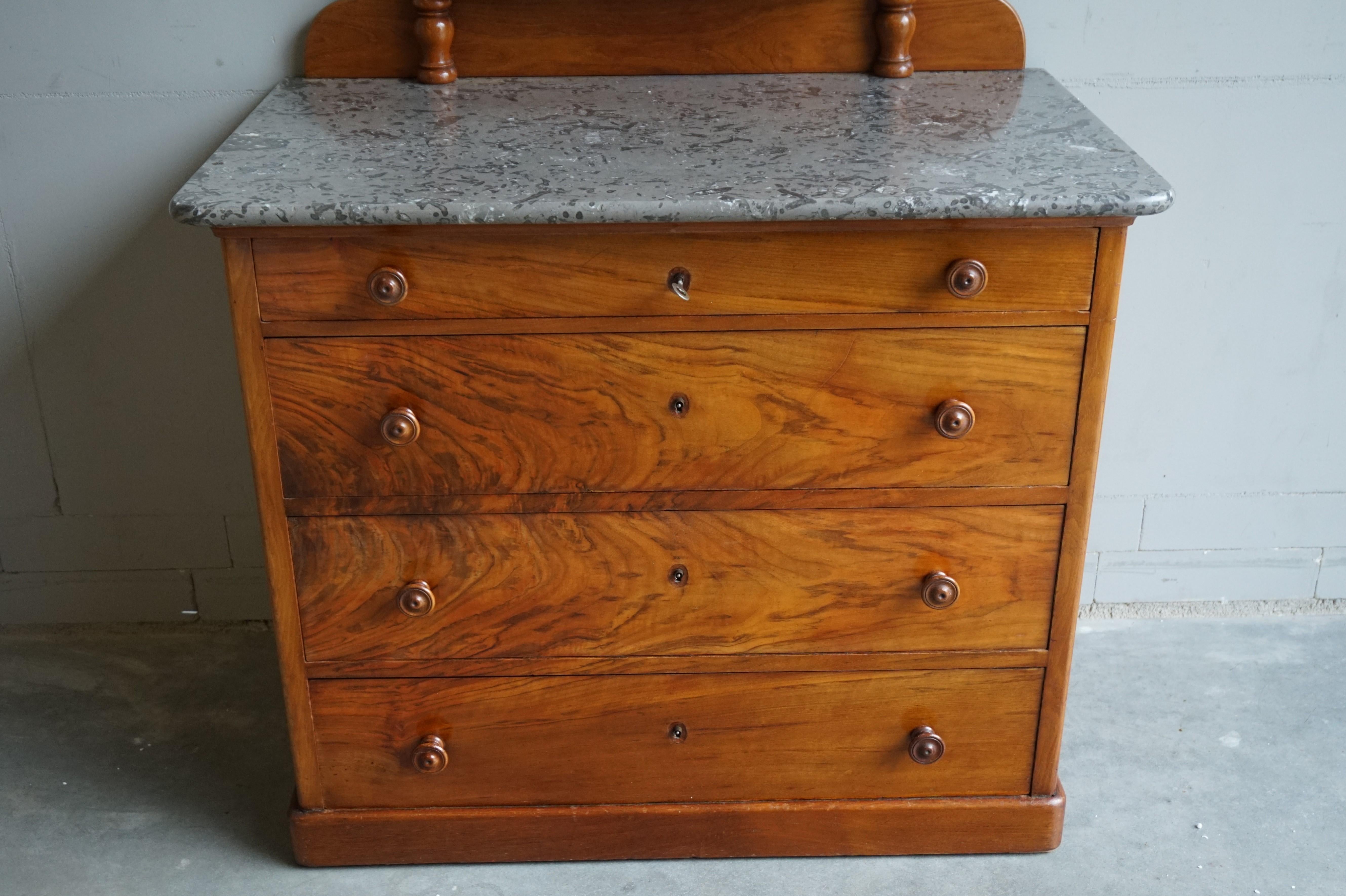 Wonderful craftsmanship antique bedroom vanity.

For a piece of furniture that is over 120 years old to be in this beautiful condition, to us, is like an ode to its maker. This handcrafted vanity consists of a striking chest of drawers and an