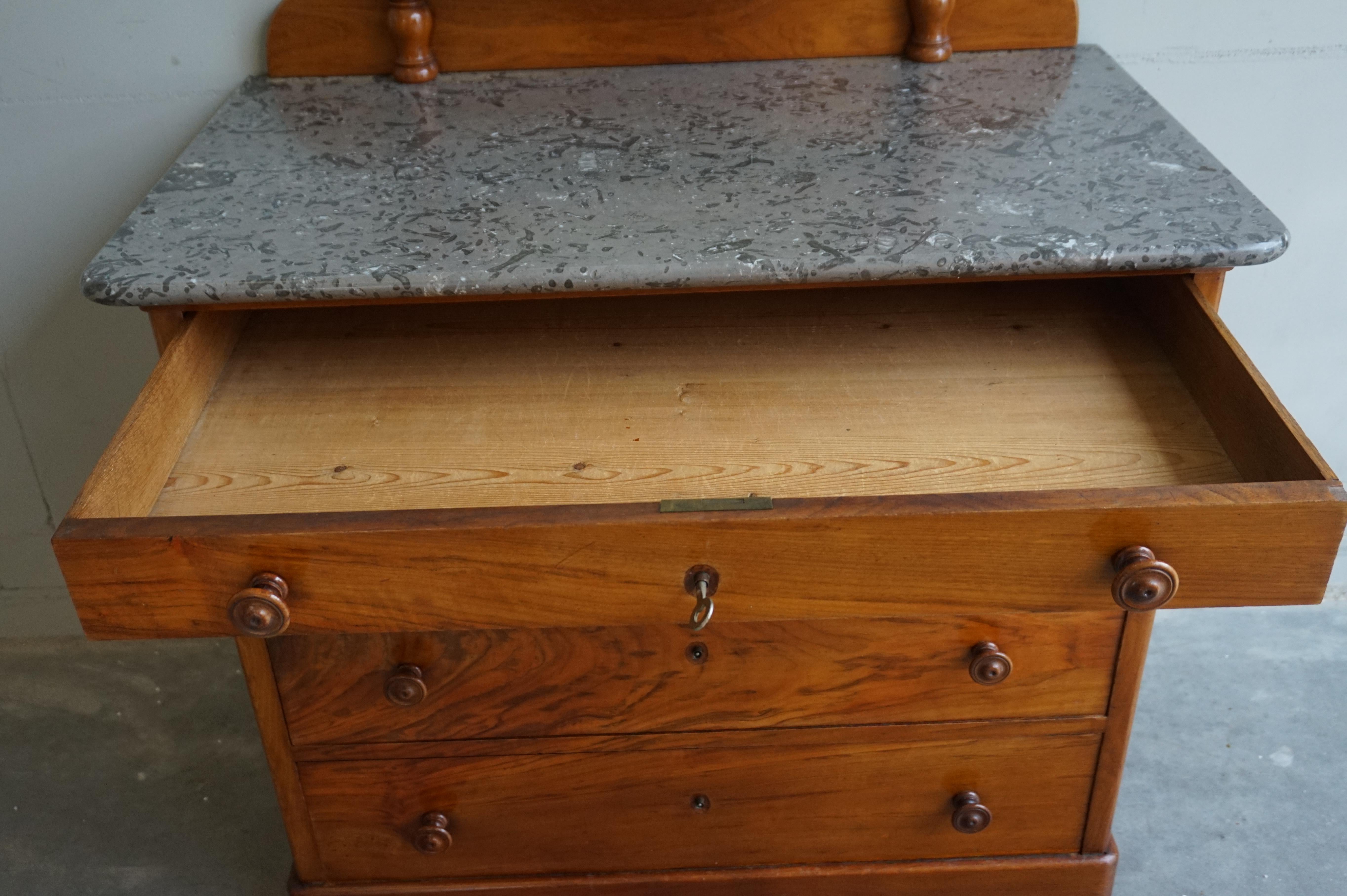 Late 19th Century Chest of Drawers Vanity with Marble Top and Hinging Mirror For Sale 1
