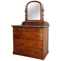 Used Late 19th Century Chest of Drawers Vanity with Marble Top and Hinging Mirror