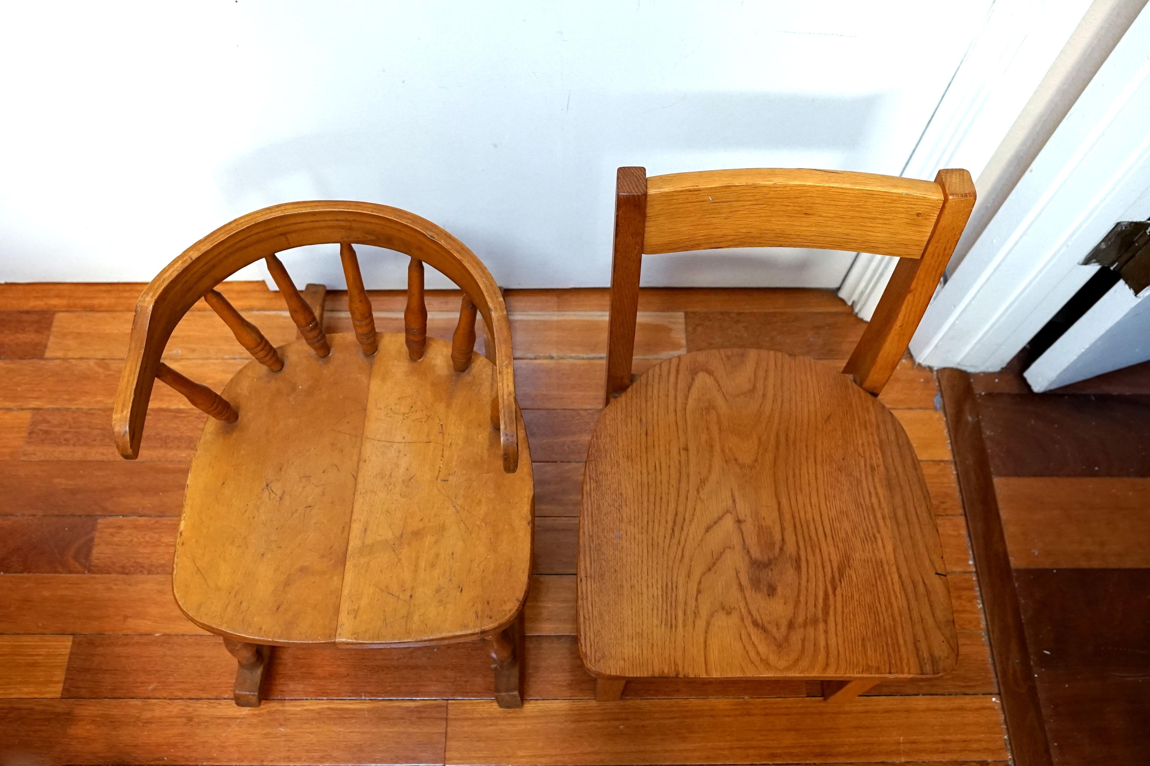 Late 19th Century Child Captain's Rocking Chair and Mid Century Mission Chair 5