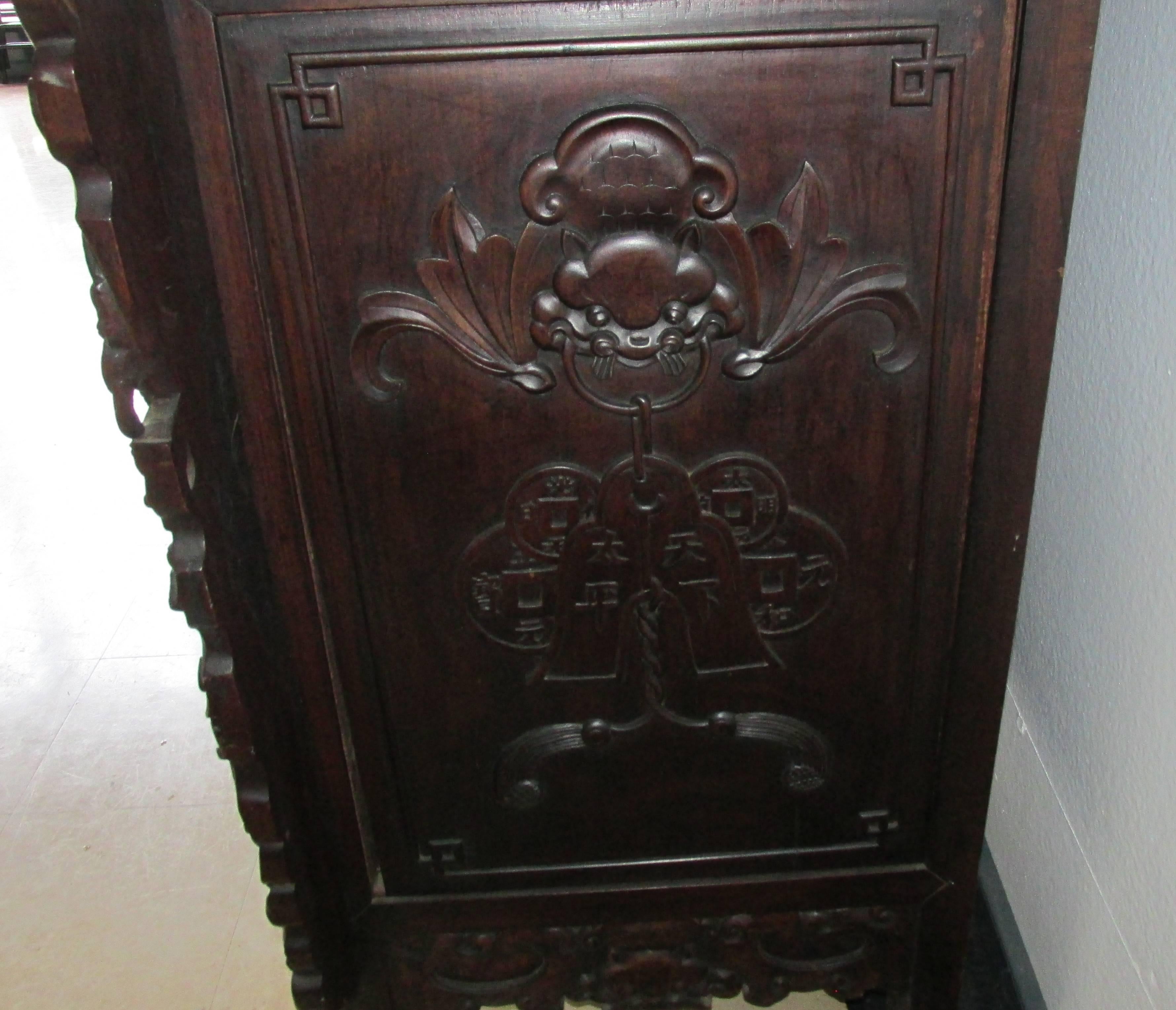 Hand-Carved Late 19th Century Chinese Altar Cabinet in the Ming Style