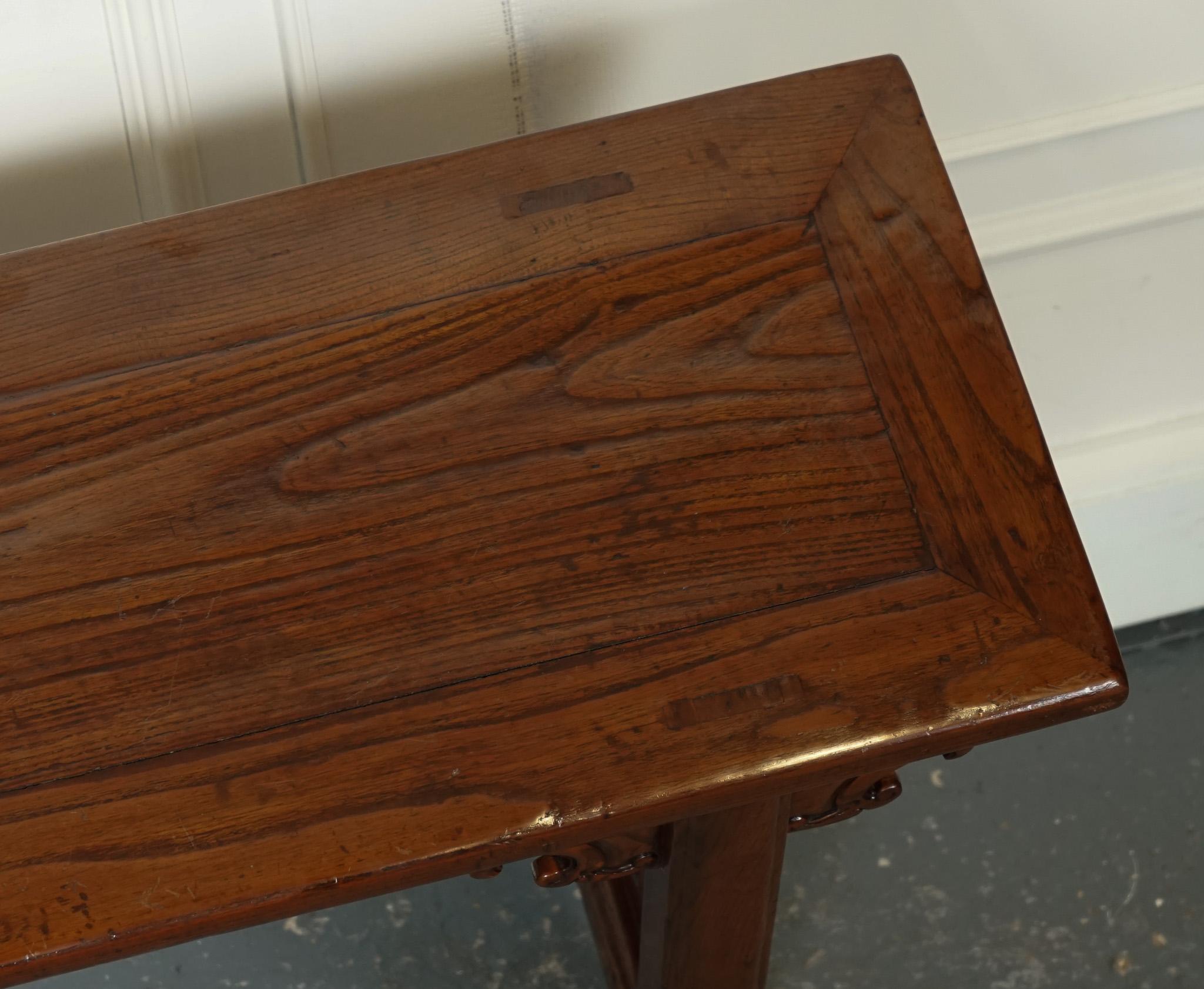 LATE 19TH CENTURY CHINESE ALTAR TABLE BENCH ELM WOOD j1 For Sale 2