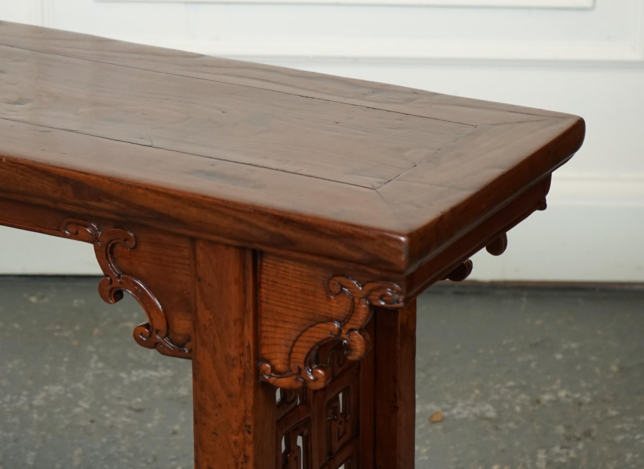 Hand-Crafted LATE 19TH CENTURY CHINESE ALTAR TABLE BENCH ELM WOOD j1 For Sale