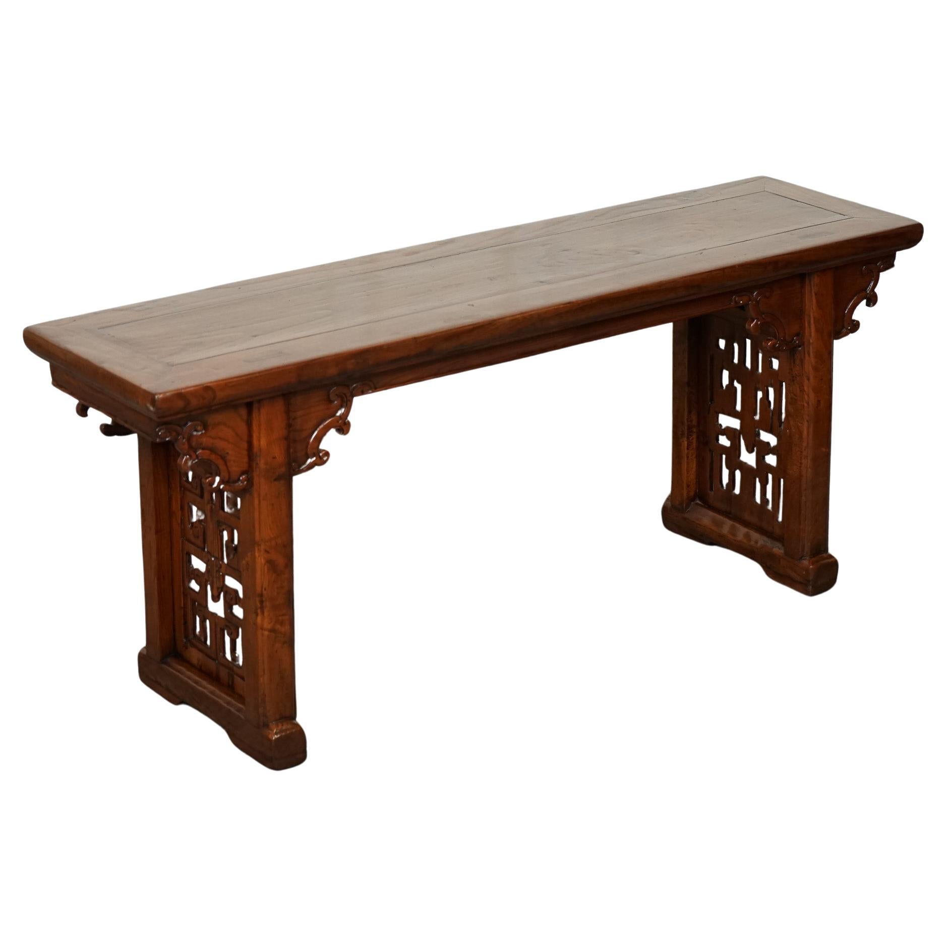 LATE 19TH CENTURY CHINESE ALTAR TABLE BENCH ELM WOOD j1 For Sale