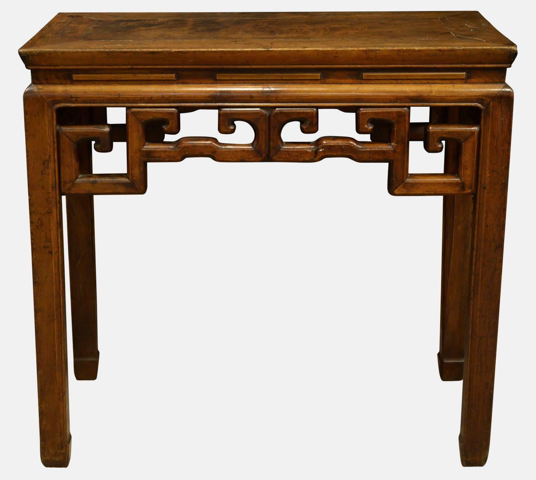 Late 19th century Chinese altar table with elm top.