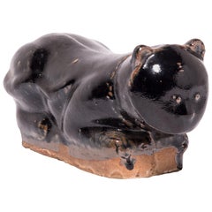 Late 19th Century Chinese Black Glazed Cat Headrest
