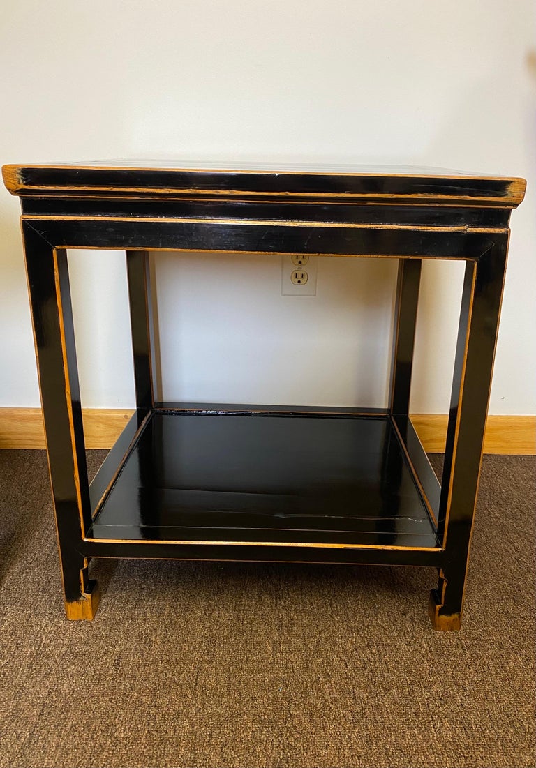Late 19th Century Chinese Black Lacquer Rectangular Two-Tier Side ...