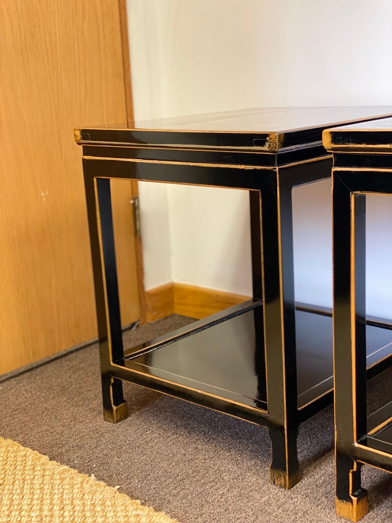 Late 19th Century Chinese Black Lacquer Rectangular Two-Tier Side ...
