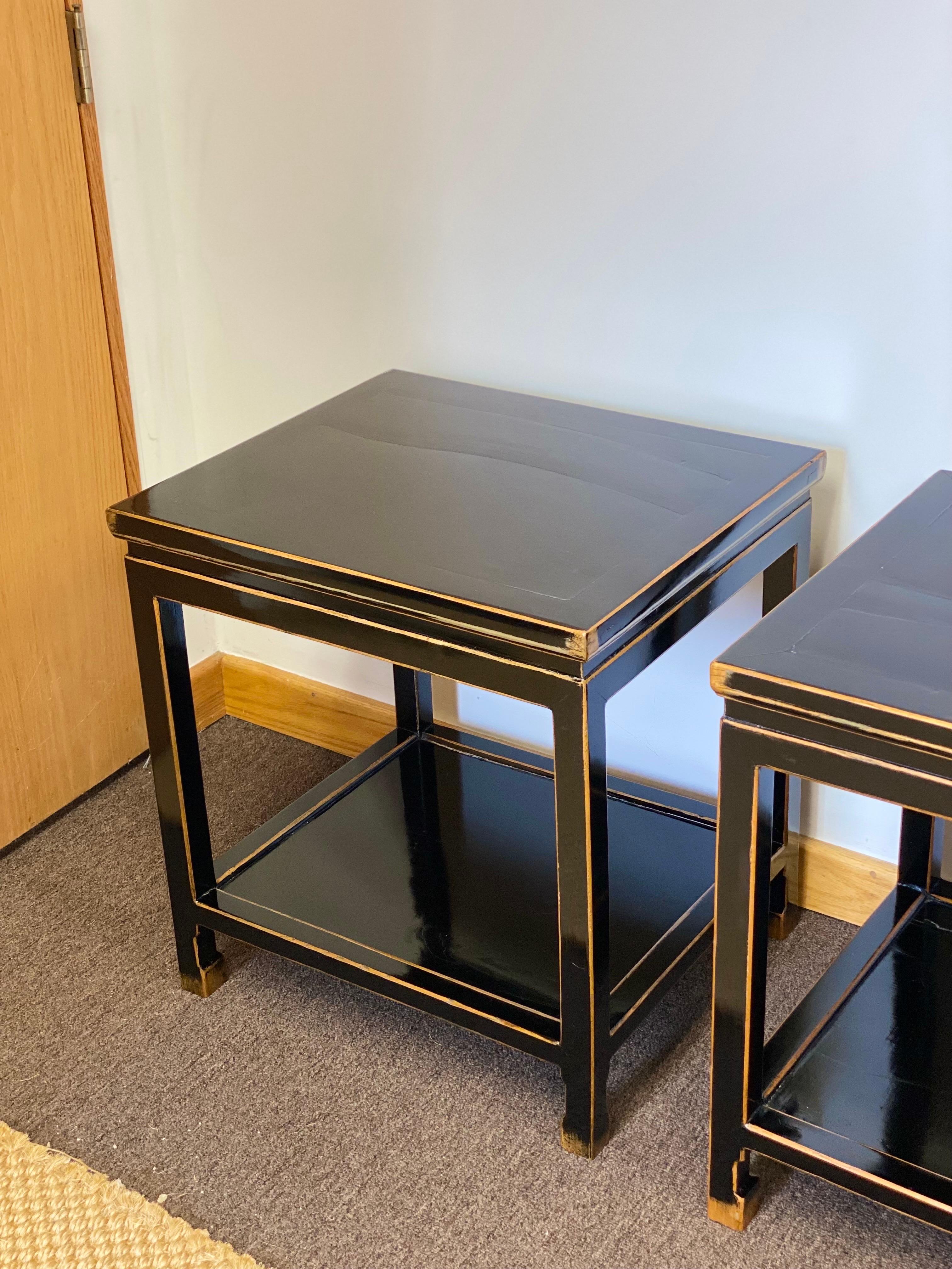 Late 19th Century Chinese Black Lacquer Rectangular Two-Tier Side Tables, Pair 6