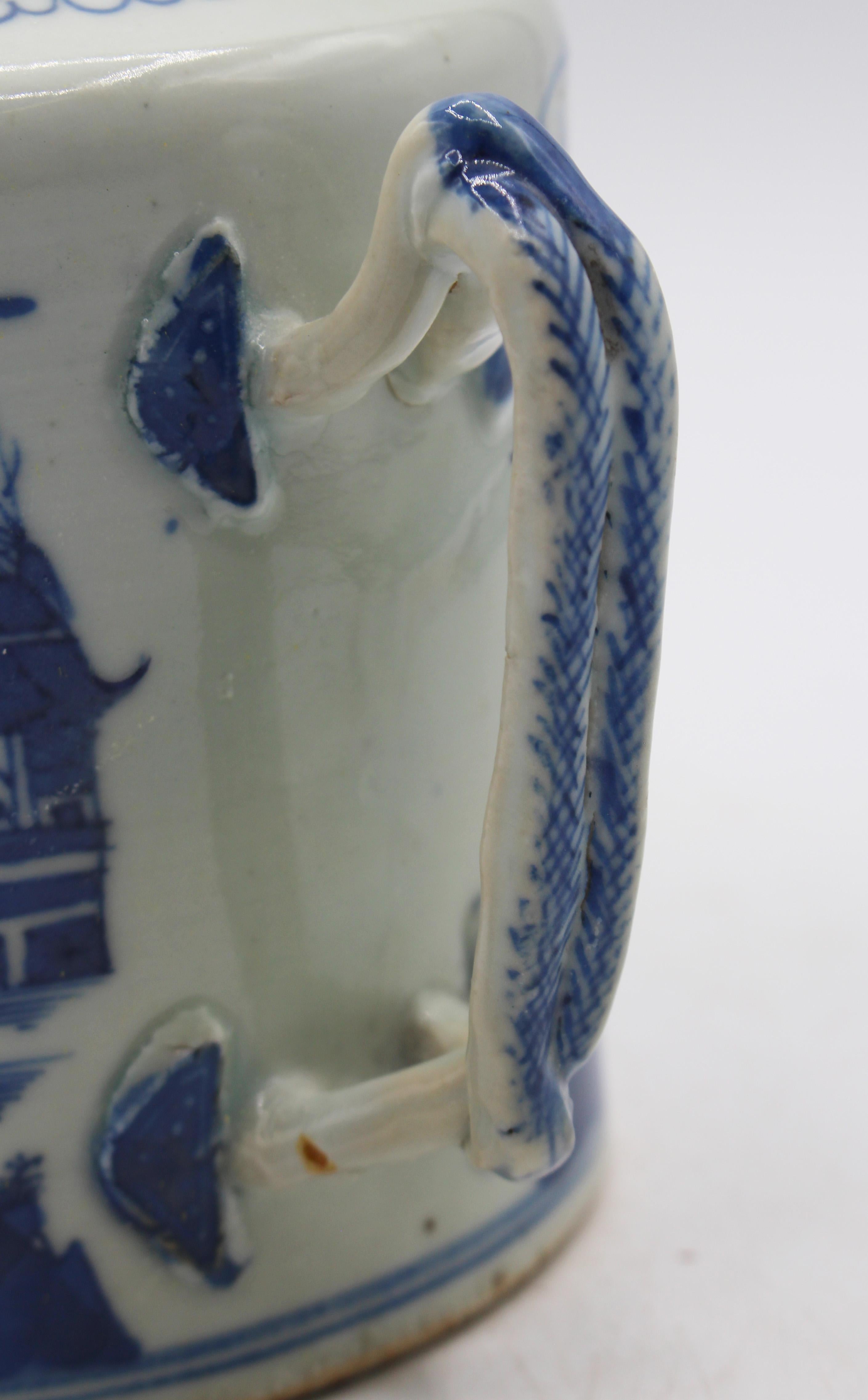 Late 19th Century Chinese Blue Canton Porcelain Tea Pot 1