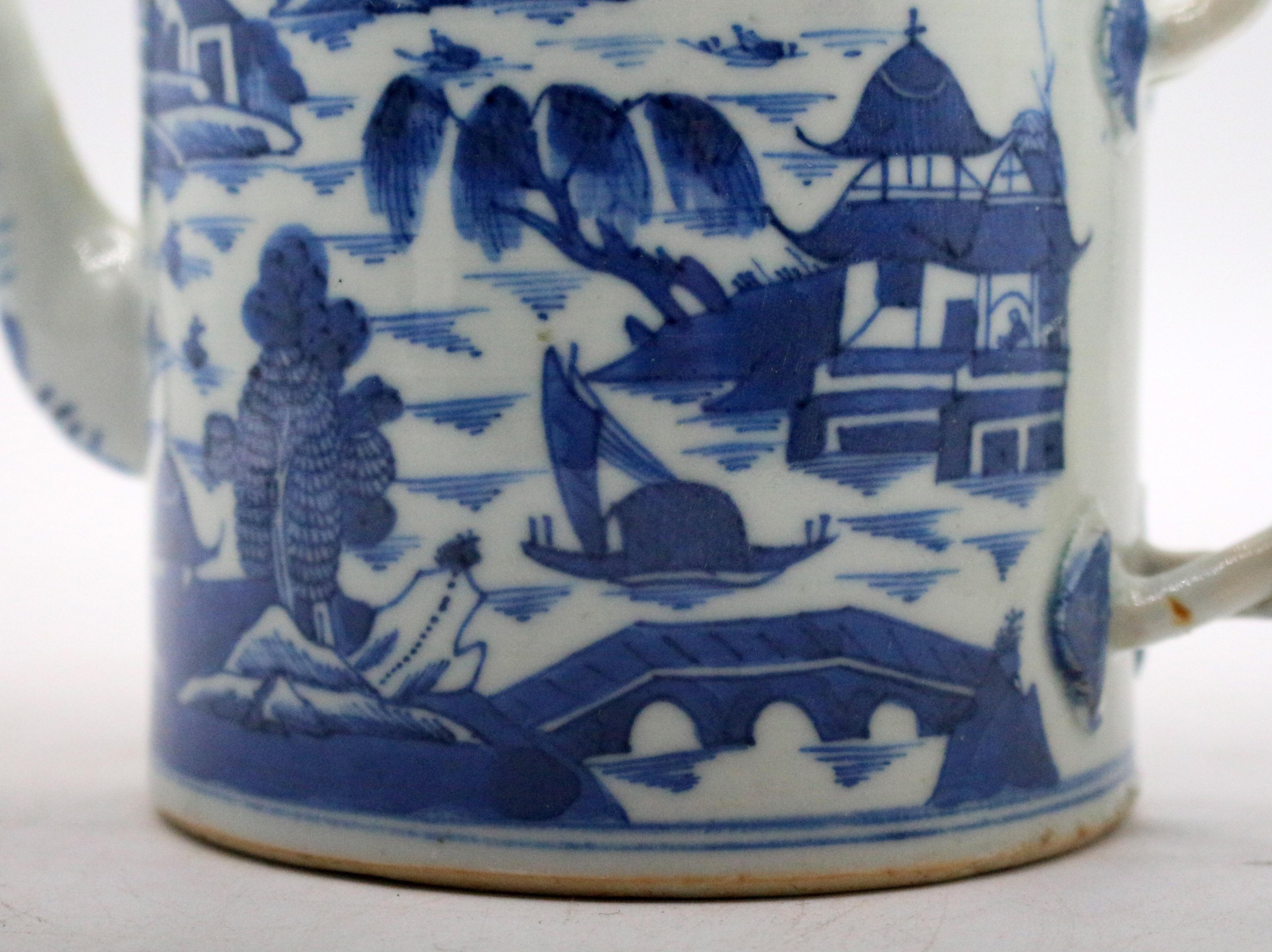 Late 19th Century Chinese Blue Canton Porcelain Tea Pot 3