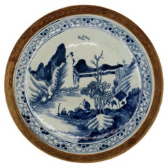 Antique Late 19th Century Chinese Blue Canton Serving Plate or Small Dish