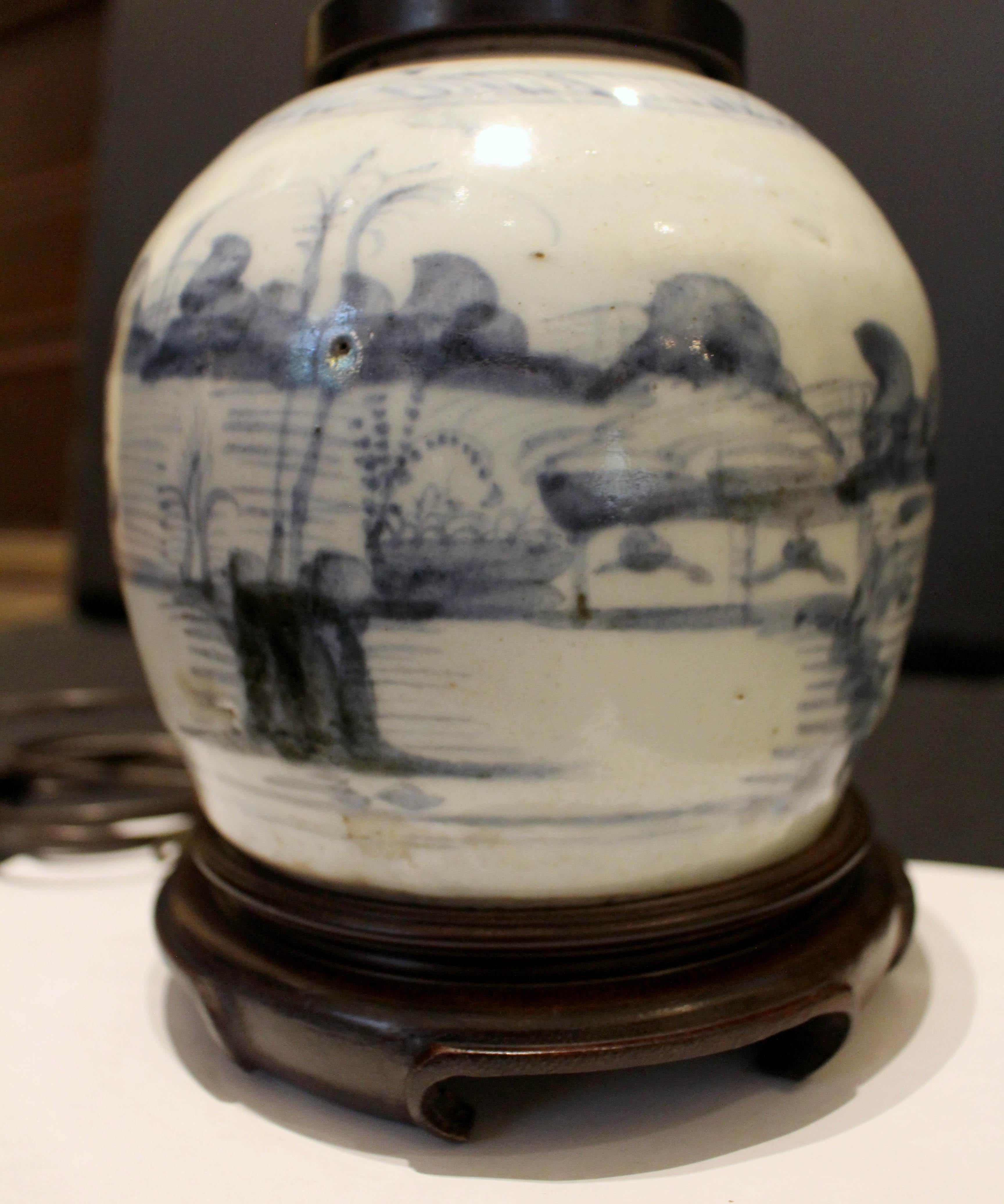 Ceramic Late 19th Century Chinese Blue & White Ginger Jar Lamp For Sale