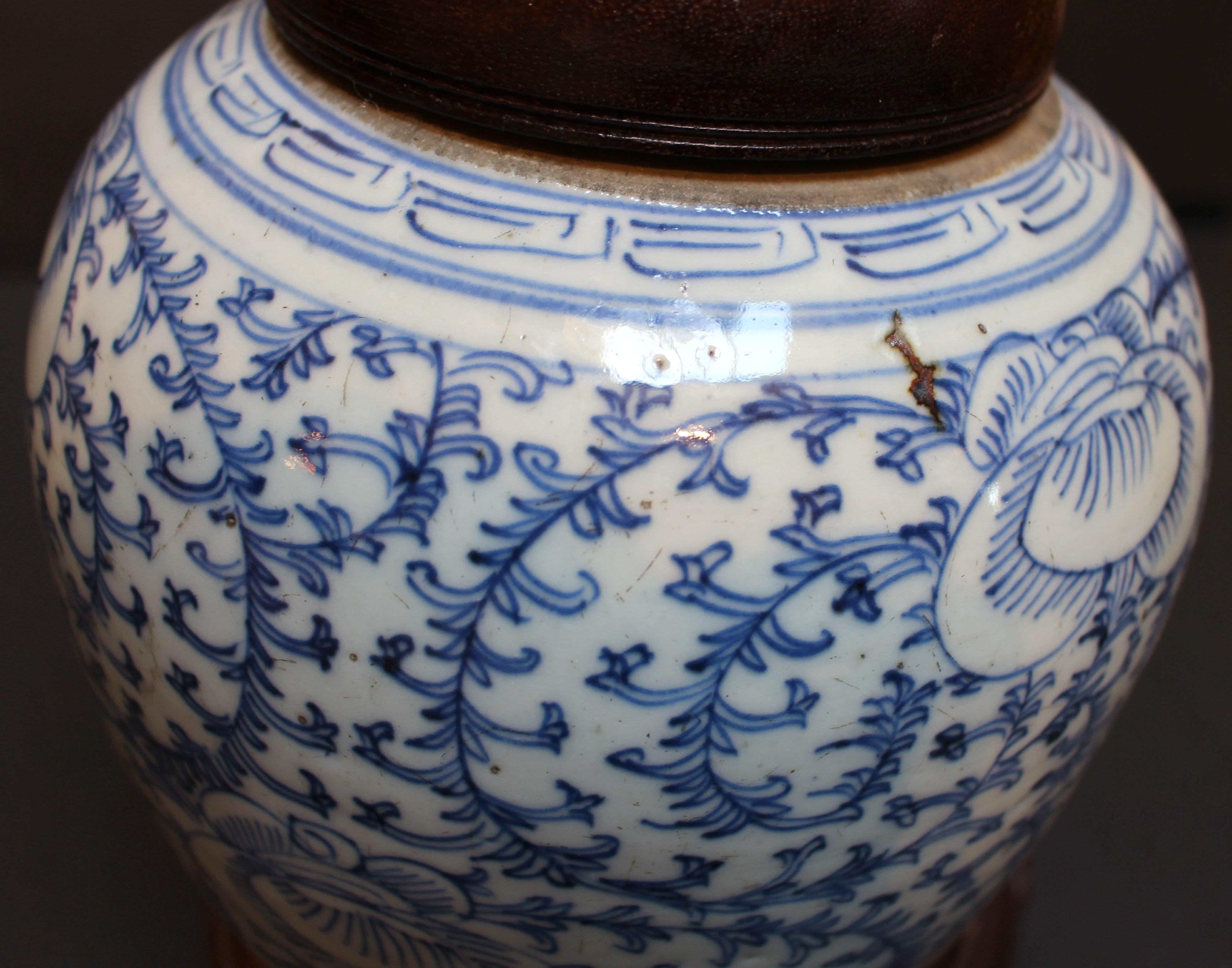 Late 19th Century Chinese Blue & White Ginger Jar Lamp 4