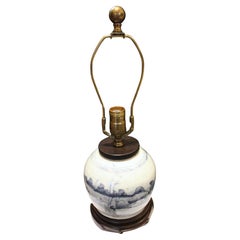 Antique Late 19th Century Chinese Blue & White Ginger Jar Lamp