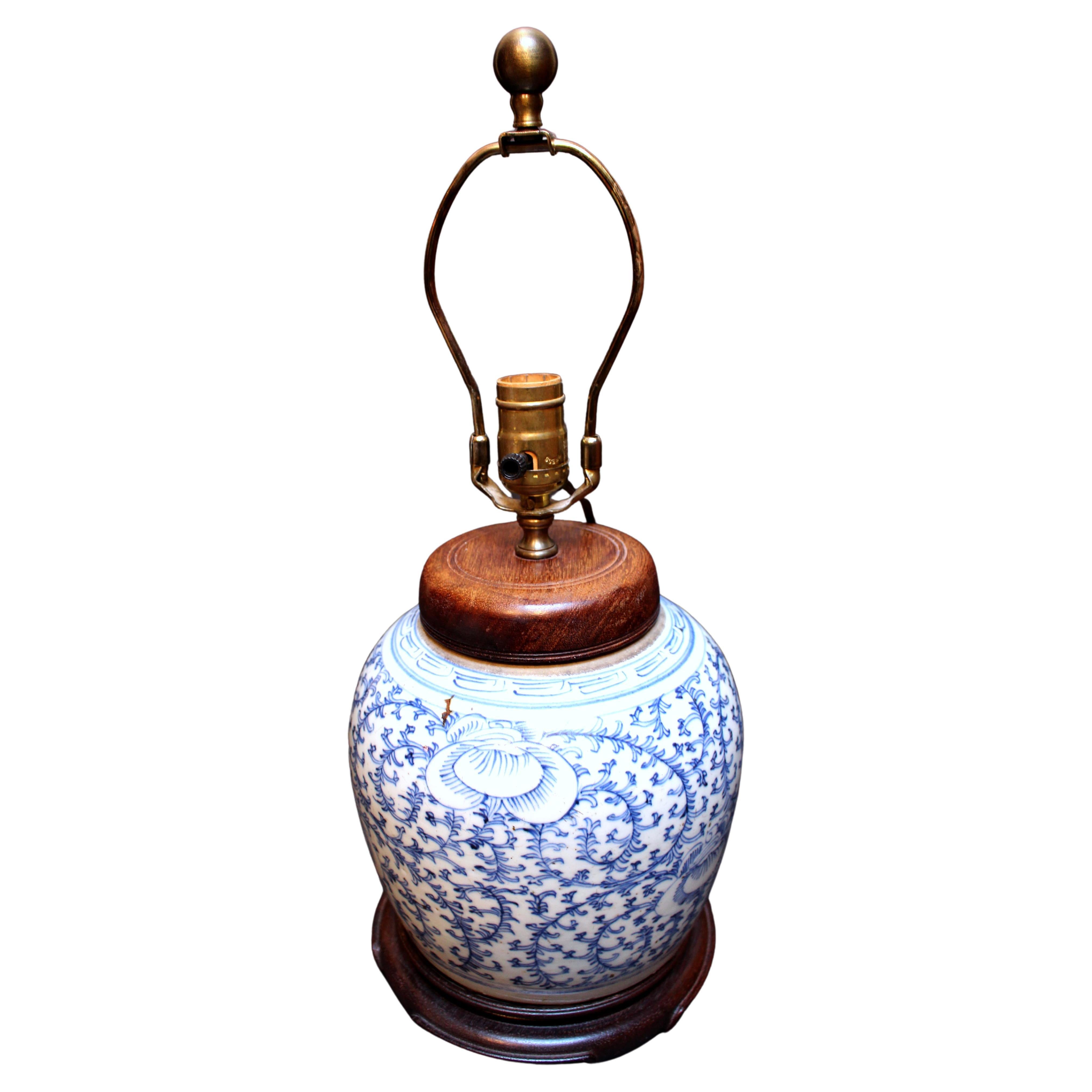 Late 19th Century Chinese Blue & White Ginger Jar Lamp