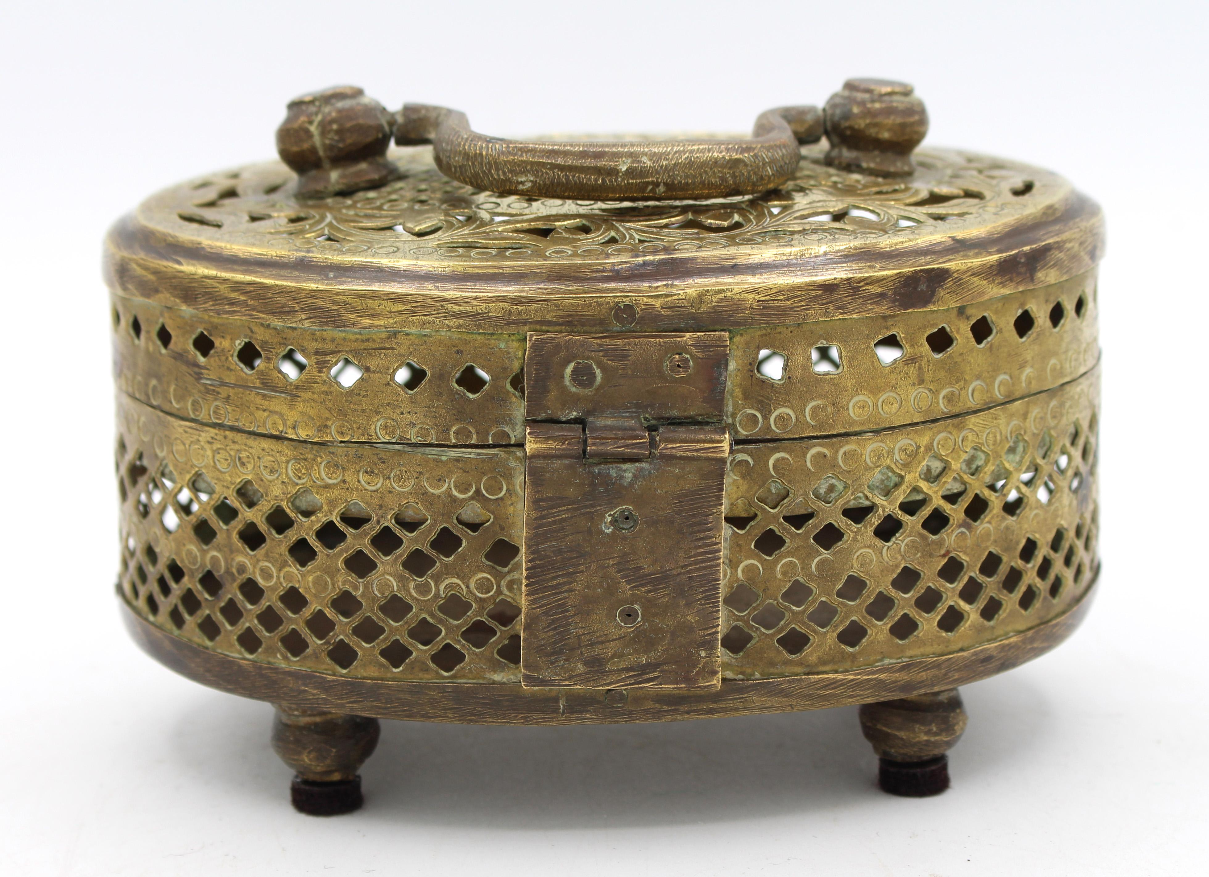 Engraved Late 19th Century Chinese Brass Cricket Box