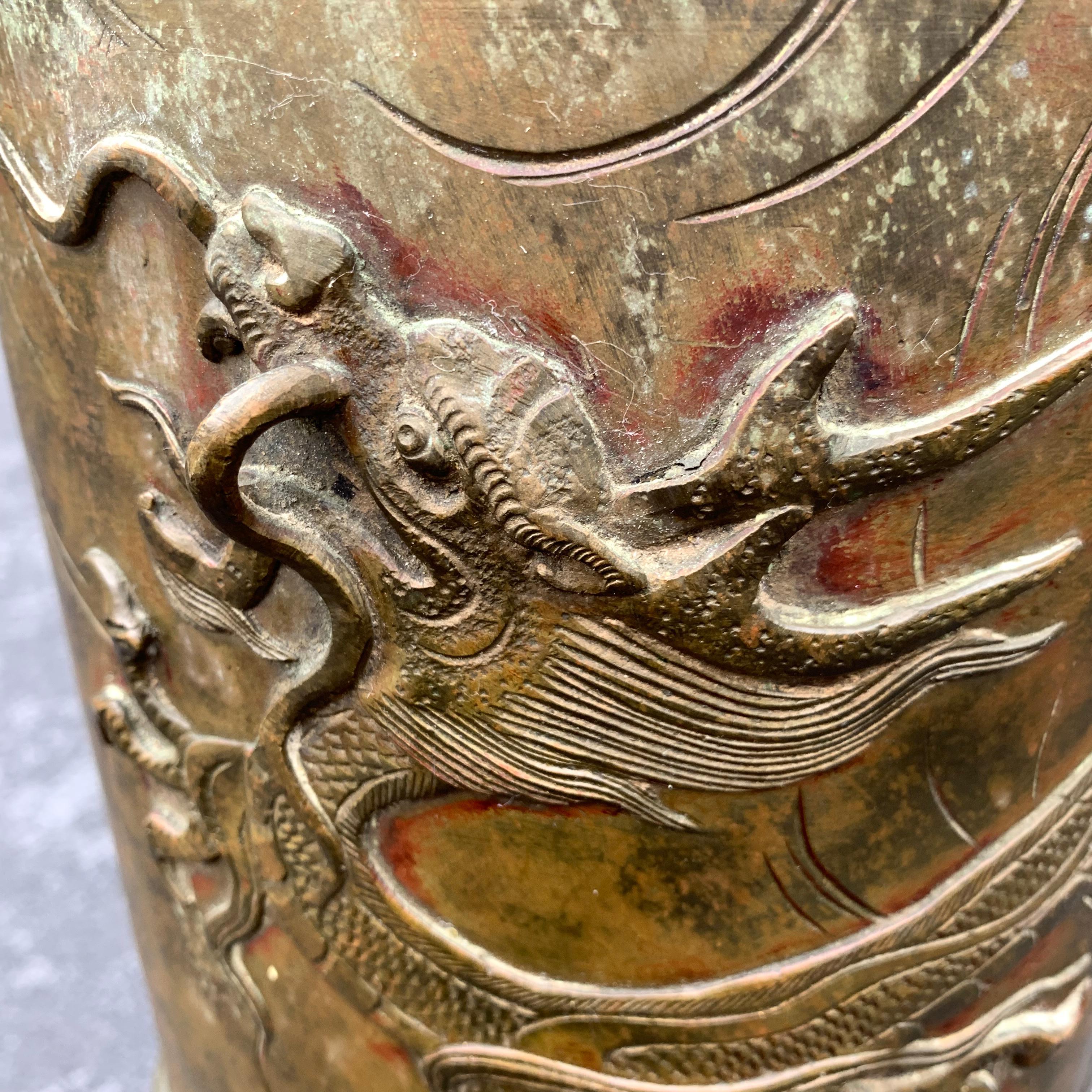 Late 19th Century Chinese Bronze Umbrella Stand with Dragon Decoration 5