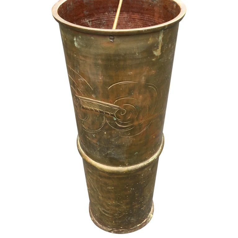 Late 19th Century Chinese Bronze Umbrella Stand with Dragon Decoration