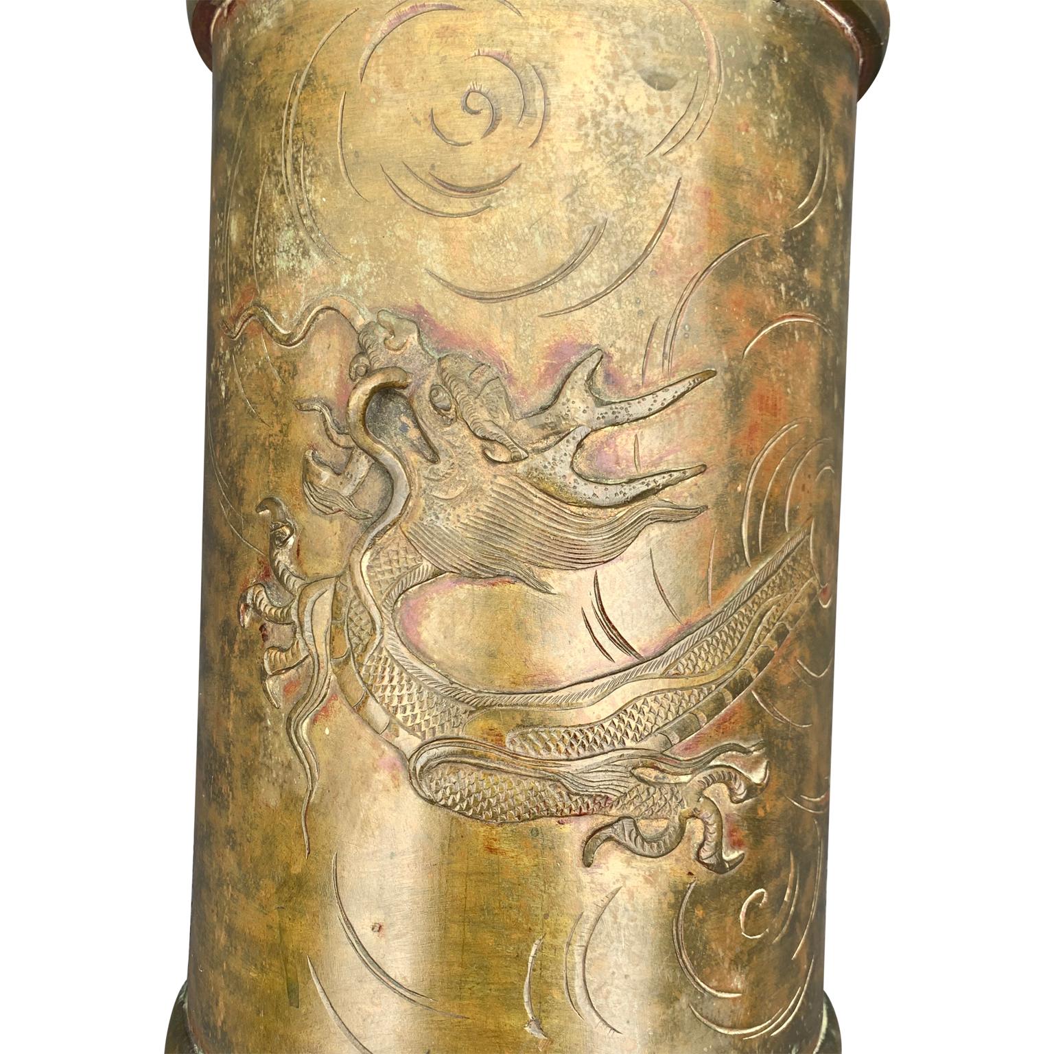 Chinoiserie Late 19th Century Chinese Bronze Umbrella Stand with Dragon Decoration