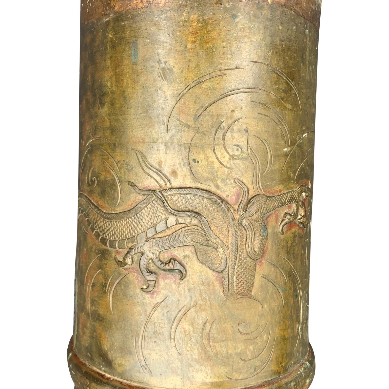 Cast Late 19th Century Chinese Bronze Umbrella Stand with Dragon Decoration