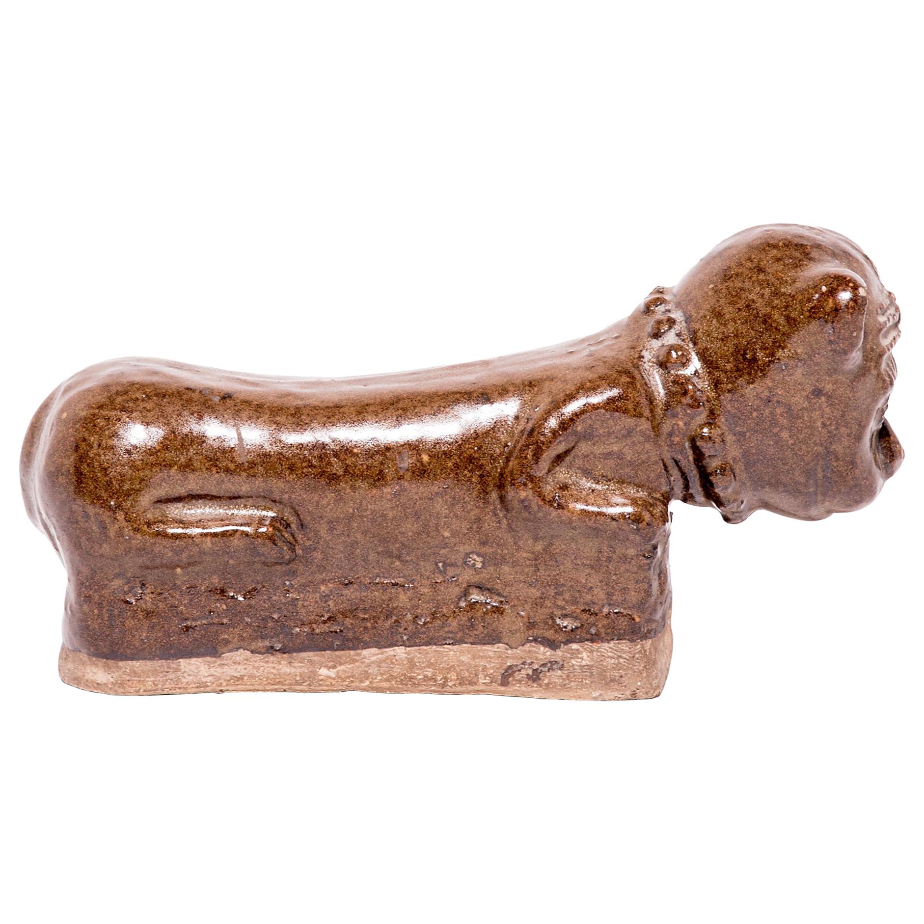 Late 19th Century Chinese Brown Glazed Cat Headrest