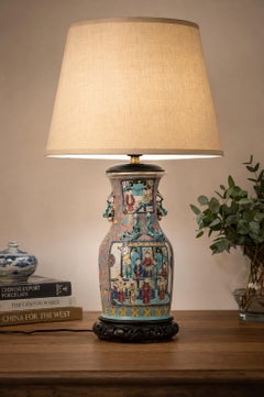 Late 19th Century Chinese Canton Porcelain Table Lamp, Famille Rose