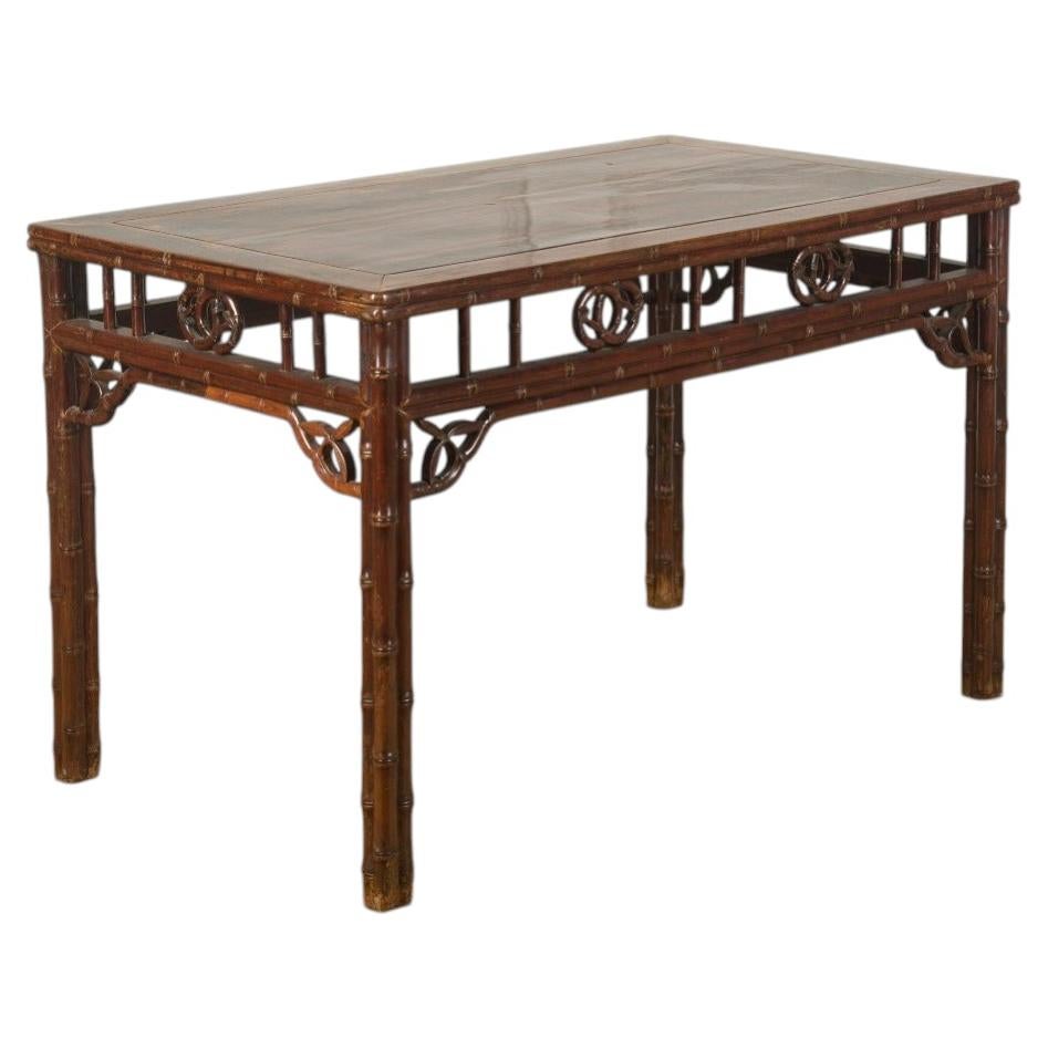 Late 19th Century Chinese Carved Faux Bamboo Console Table For Sale
