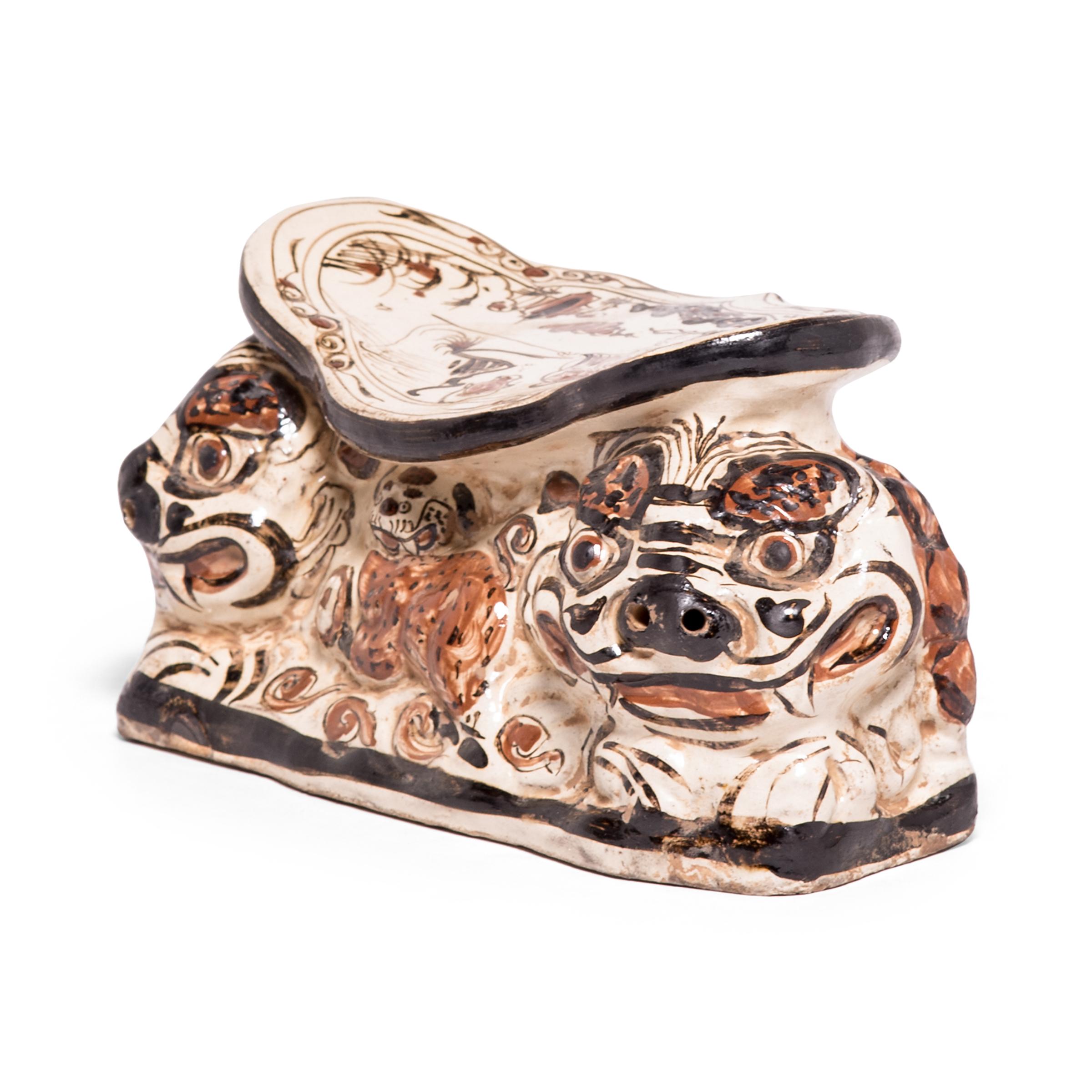 Qing Chinese Double Guardian Headrest, circa 1900 For Sale