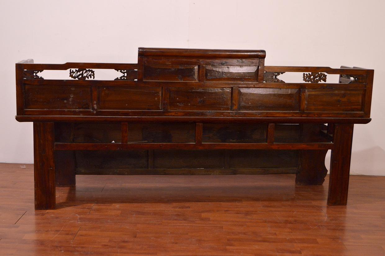 Late 19th Century Chinese Dragon Antique Bench Hand Carved Elmwood and Rattan For Sale 9