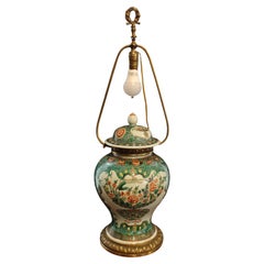 Late 19th Century Chinese Export Famille Verte Temple Jar Lamp