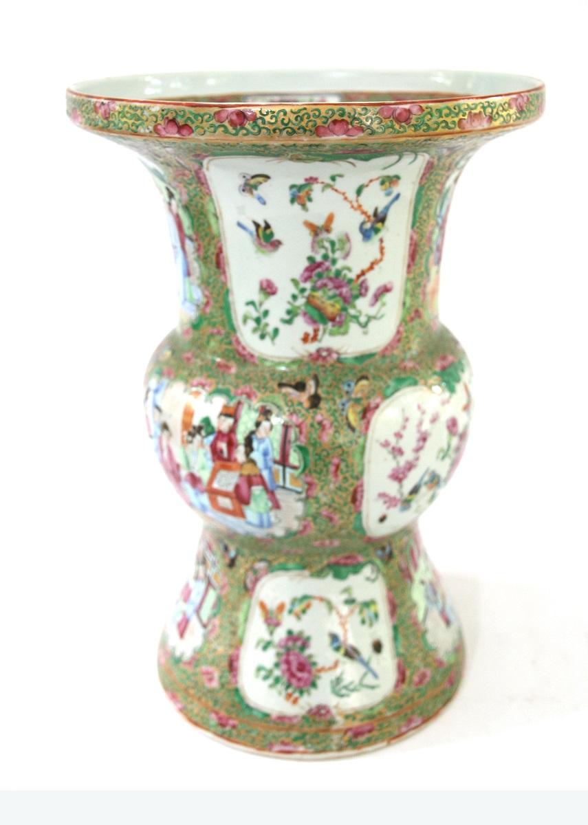 Porcelain Late 19th Century Chinese Export Rose Medallion Ku Form Vase For Sale