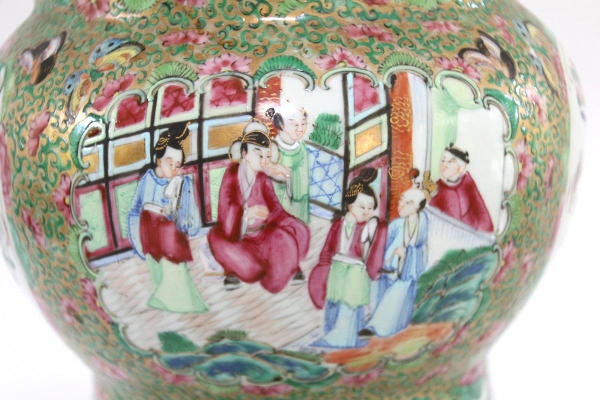 Late 19th Century Chinese Export Rose Medallion Ku Form Vase For Sale 2