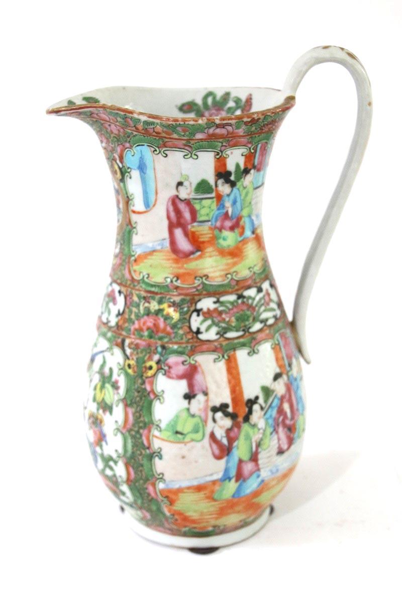 Porcelain Late 19th Century Chinese Export Rose Medallion Pitcher For Sale