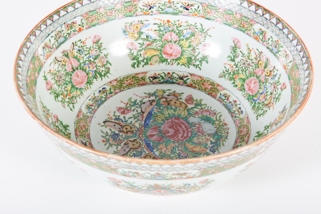 Large late 19th century Chinese export rose medallion punch bowl.