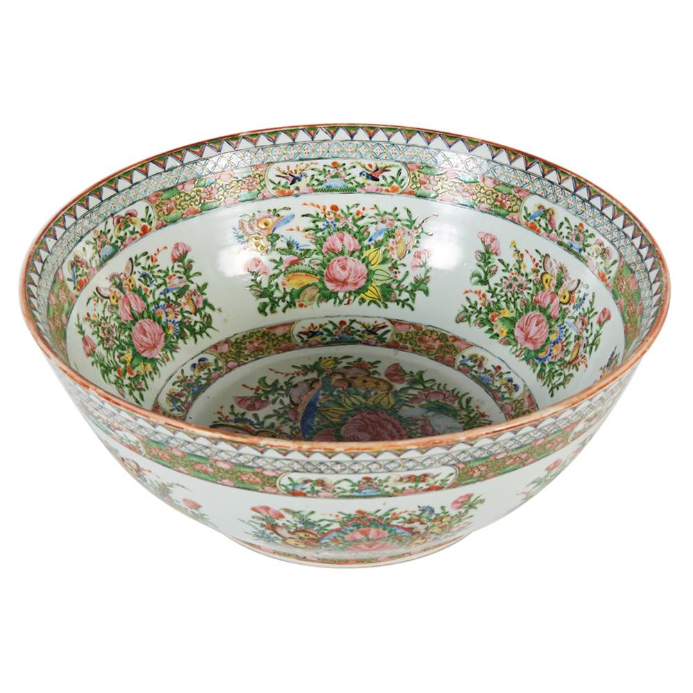 Late 19th Century Chinese Export Rose Medallion Punch Bowl