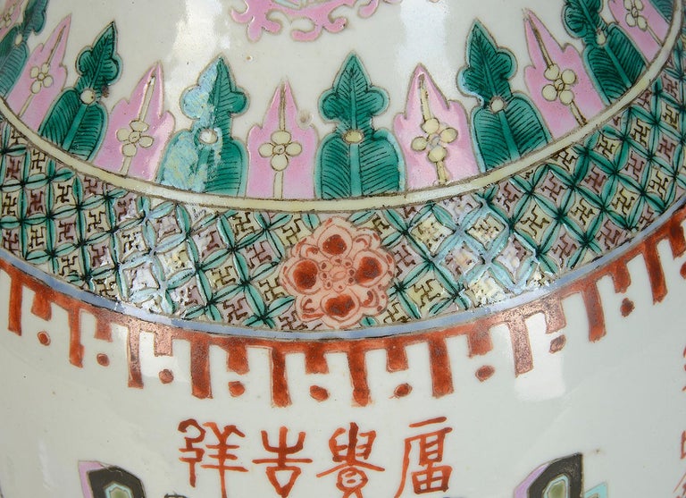 Hand-Painted Late 19th Century Chinese Famille Verte Vase / Lamp For Sale