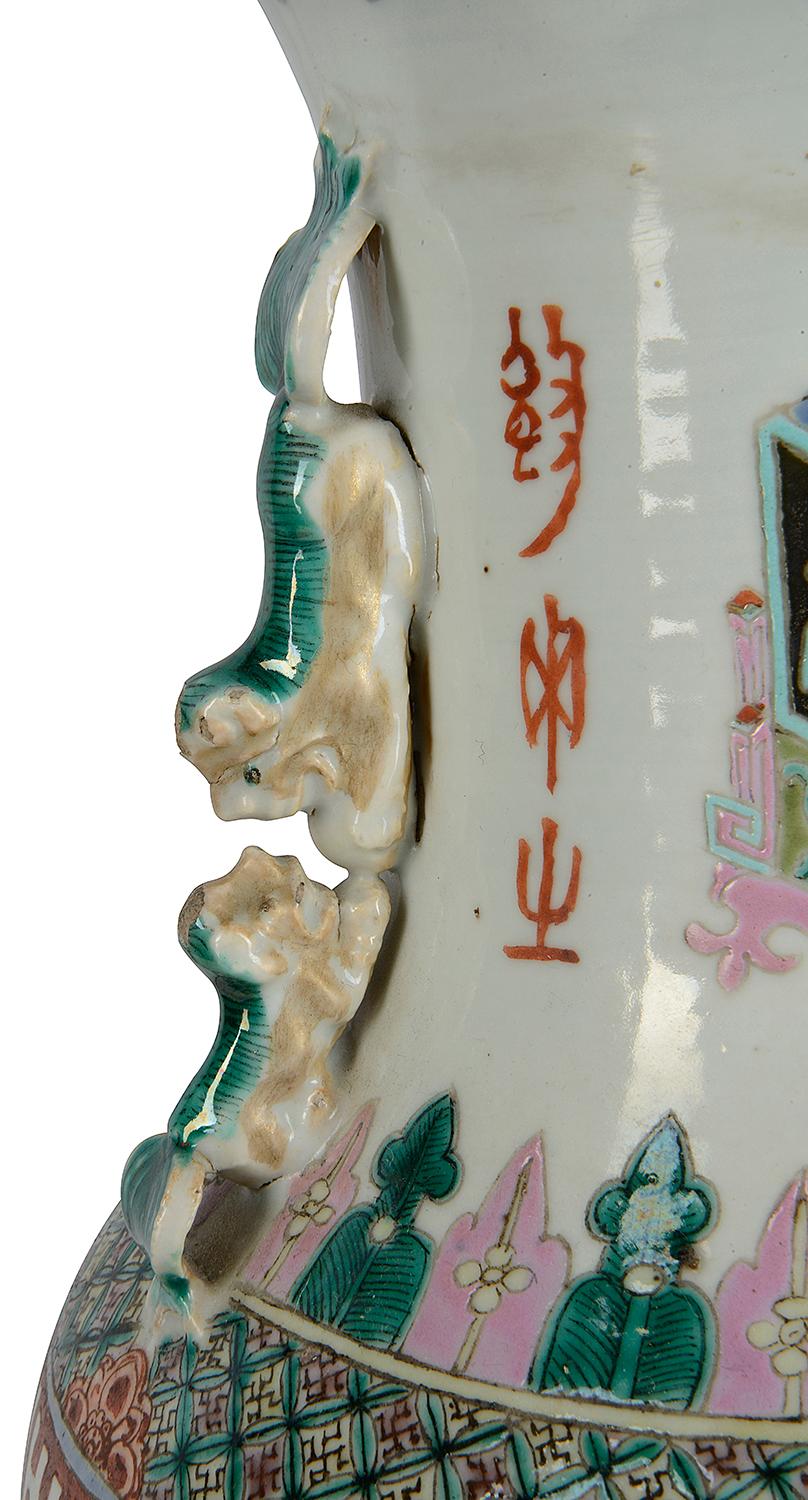 Peint à la main Vase / lampe de la famille verte chinoise de la fin du XIXe siècle en vente