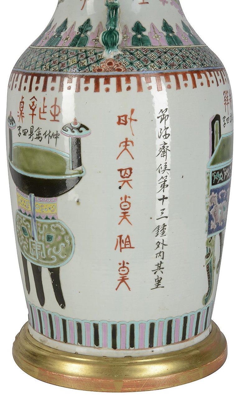 Porcelain Late 19th Century Chinese Famille Verte Vase / Lamp For Sale