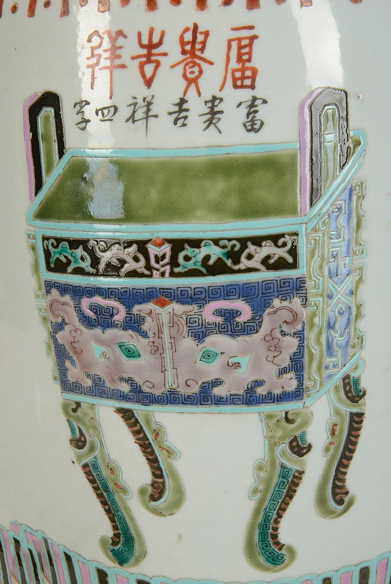 Late 19th Century Chinese Famille Verte Vase / Lamp For Sale 2