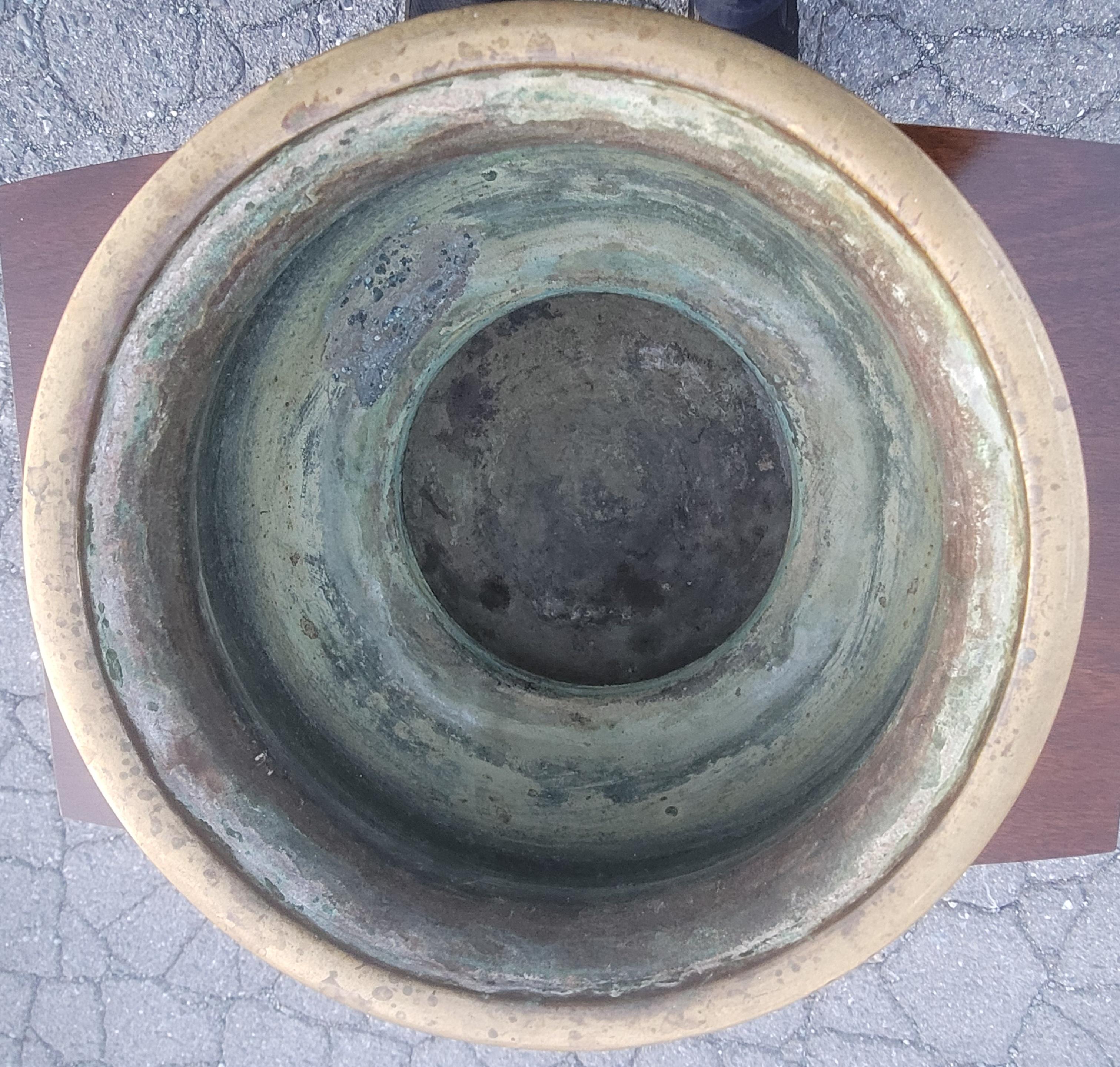 Chinese Hammered & Engraved Brass Jardinière Planter, Late 19th Century In Good Condition For Sale In Germantown, MD