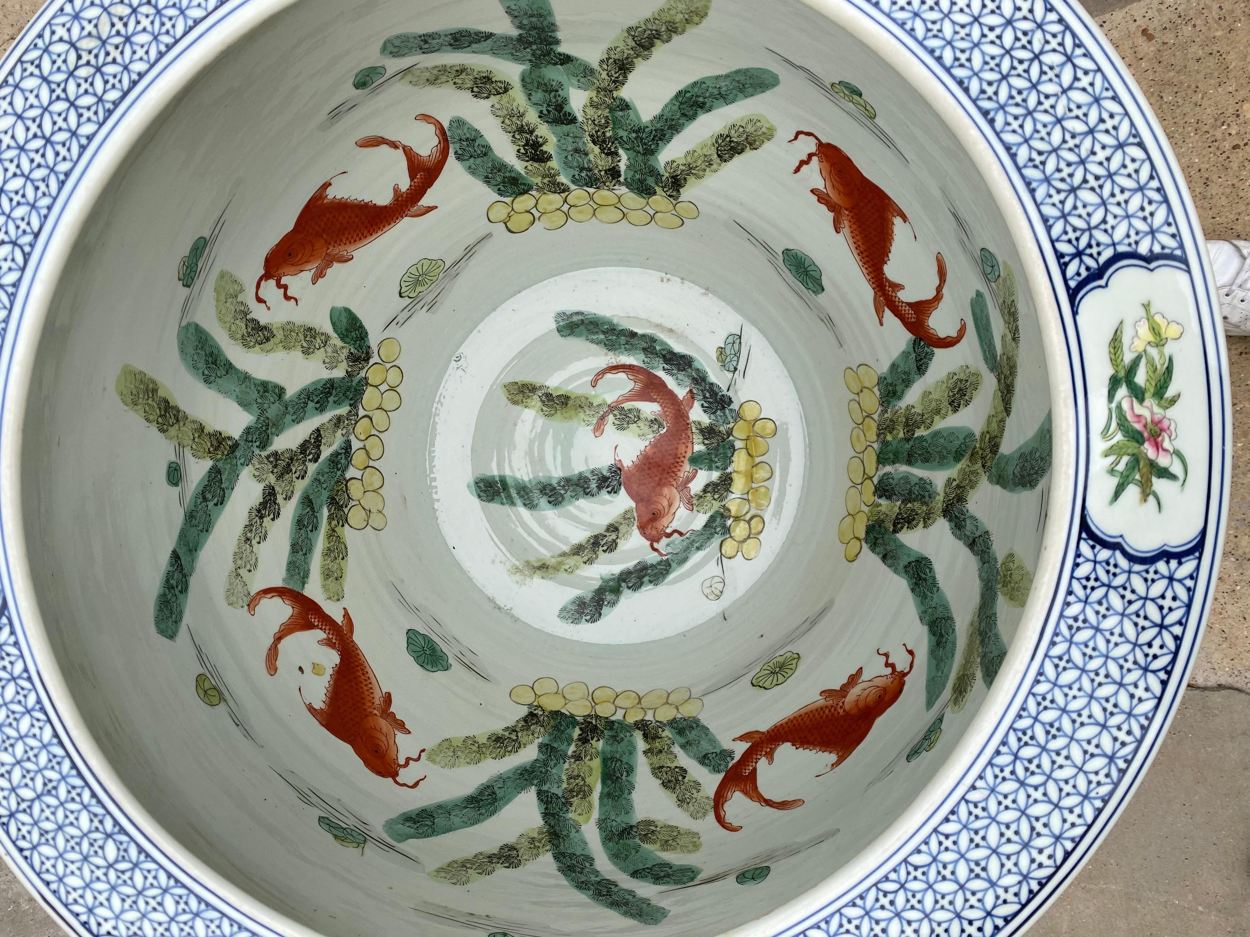Porcelain Late 19th Century Chinese Hand Painted Fish Bowl