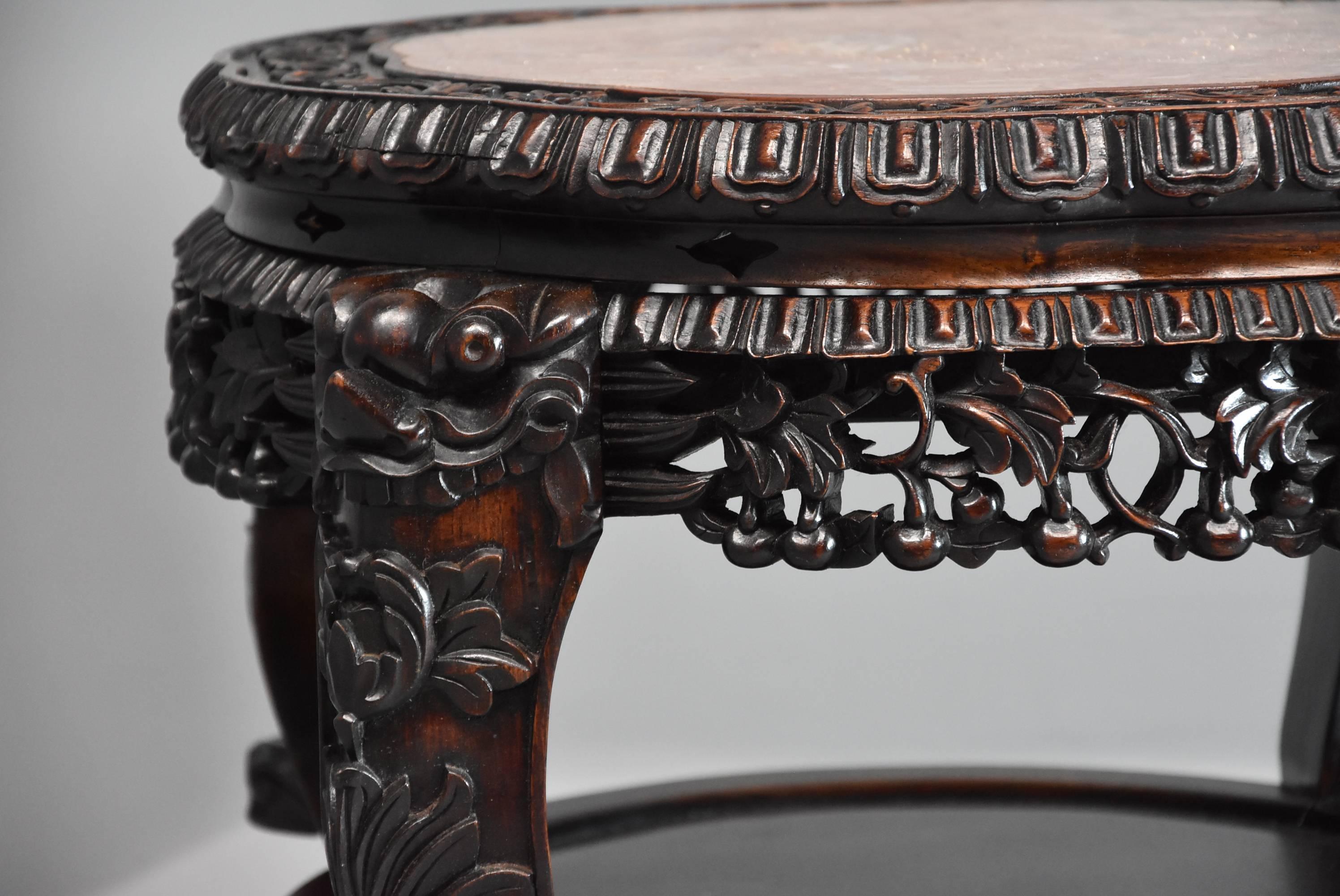 Marble Late 19th Century Chinese Hardwood Circular Pot Stand or Low Table For Sale