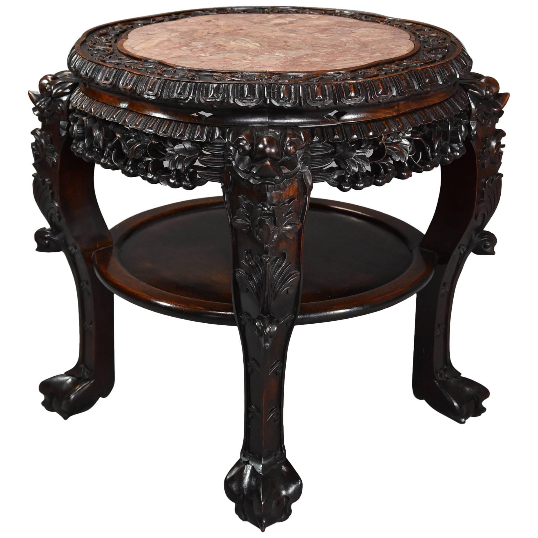 Late 19th Century Chinese Hardwood Circular Pot Stand or Low Table For Sale
