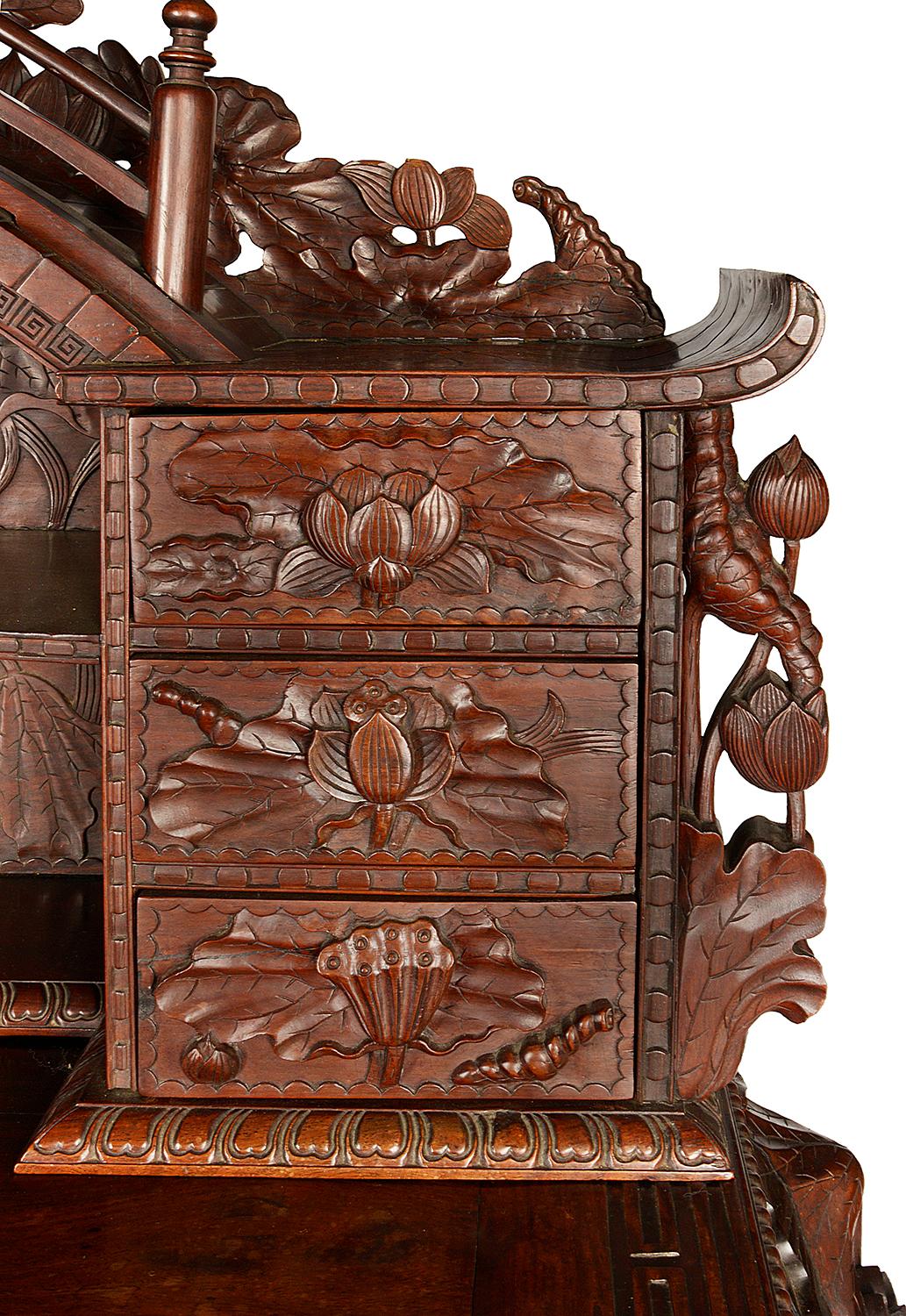 Hand-Carved Late 19th Century Japanese Hardwood Desk For Sale